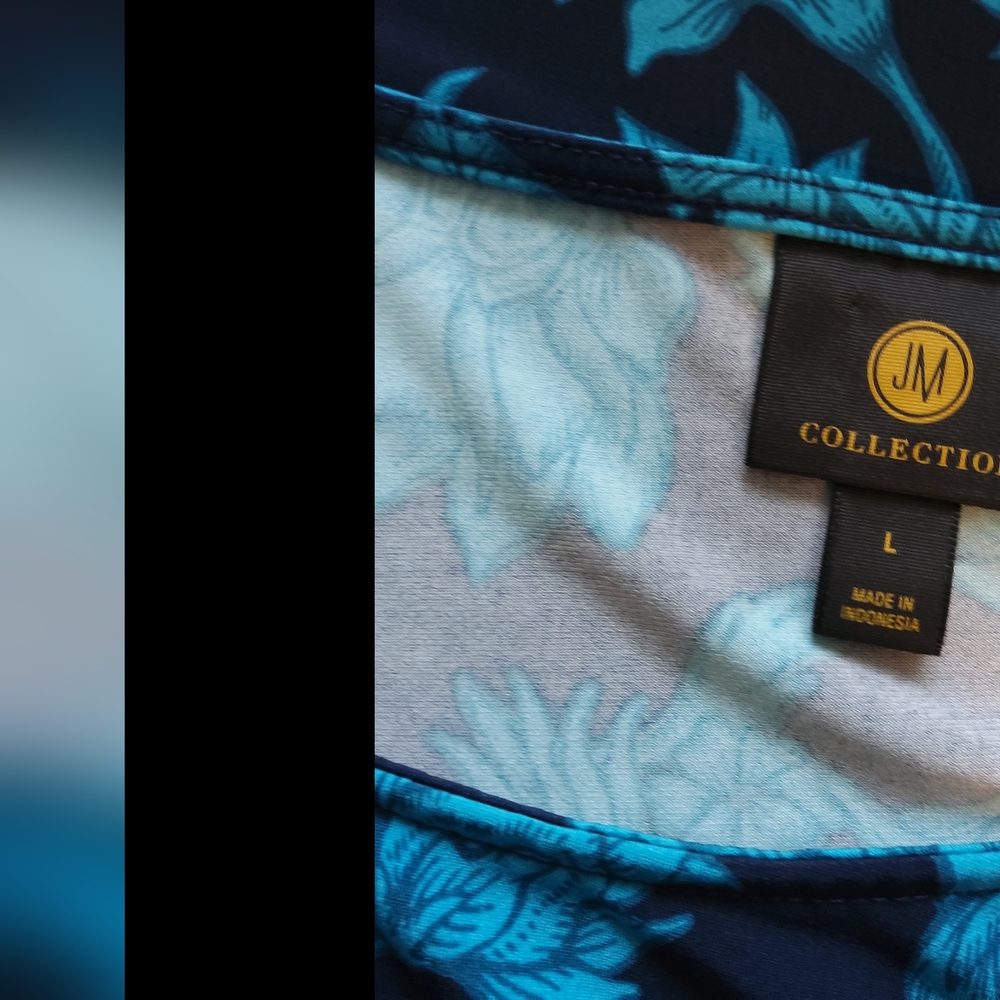 JM Collection Teal Floral Women's Tunic - Picture 9 of 9